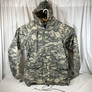 US Military Digital Camo Rain Parka Jacket Roll Up Hood Medium Green Rainsuit